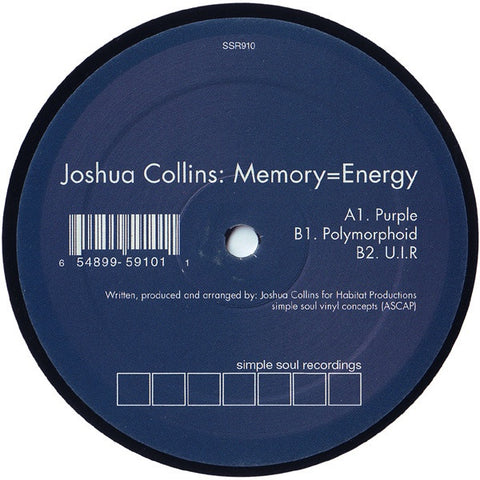 Joshua Collins – Memory=Energy - New 12" Single Record 2003 Simple Soul USA Vinyl - Chicago Deep House / Tech House