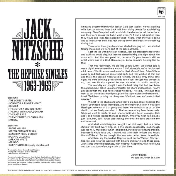 Jack Nitzsche ‎– The Reprise Singles 1963-1965 - New LP Record 2021 Hanky Panky Spain Import Vinyl - Surf / Lounge