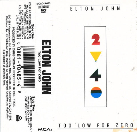 Elton John – Too Low For Zero - Used Cassette MCA USA - Rock / Pop