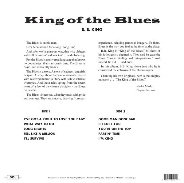 B.B. King ‎– King of the Blues (1960) - New LP Record 2021 DOL Europe Import Red Vinyl - Blues - Shuga Records