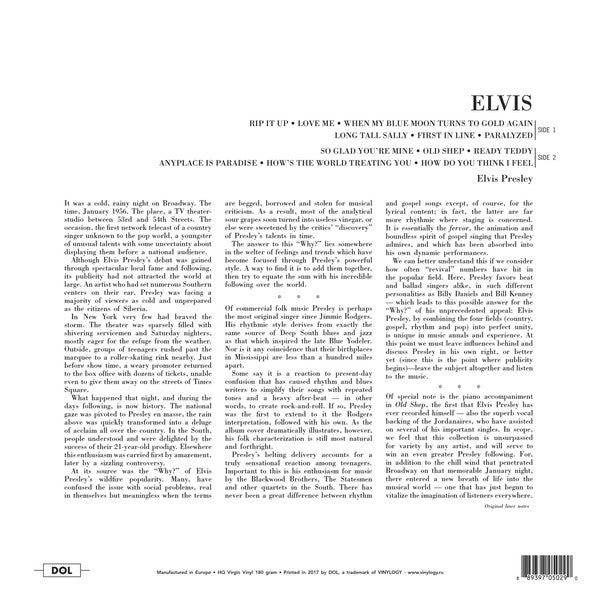 Elvis Presley ‎– ELVIS (1956) - New LP Record 2021 DOL Europe Import Orange Vinyl - Rock & Roll - Shuga Records