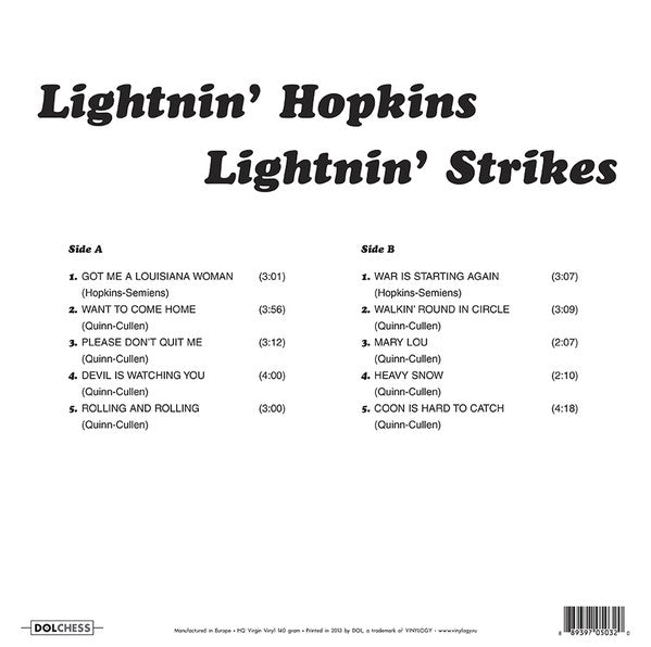 Lightnin' Hopkins - Lightnin' Strikes (1962) - New LP Record 2021 DOL Europe Purple Vinyl - Electric Blues - Shuga Records