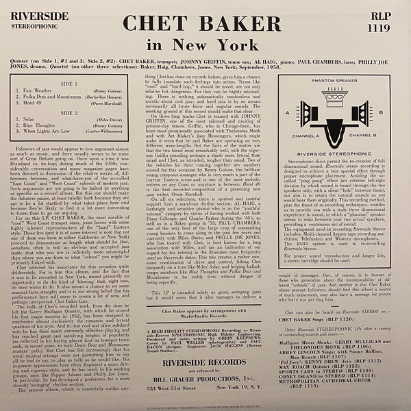 Chet Baker ‎– Chet Baker In New York - New LP Record 2021 Craft USA 180 gram Vinyl - Bop / Cool Jazz