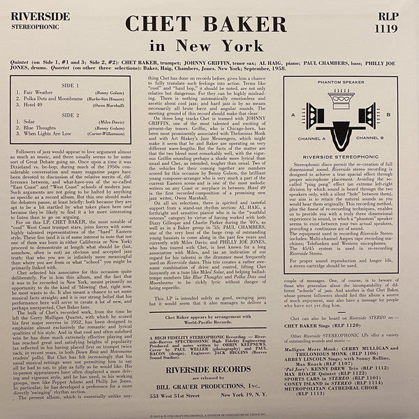 Chet Baker ‎– Chet Baker In New York - New LP Record 2021 Craft USA 180 gram Vinyl - Bop / Cool Jazz - Shuga Records