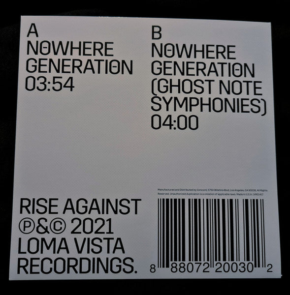 Rise Against ‎– Nowhere Generation - New 7" Single Record 2021 Loma Vista USA Vinyl - Punk - Shuga Records