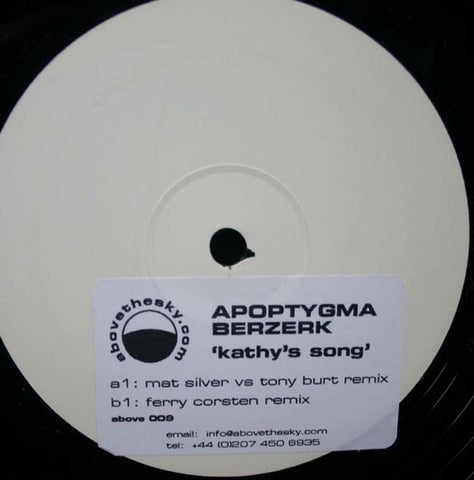 Apoptygma Berzerk – Kathy's Song - New 12" White Label  Single Record 2002 Above The Sky UK Vinyl - Trance / Hard Trance