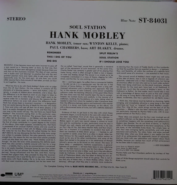 Hank Mobley With Art Blakey, Wynton Kelly, Paul Chambers ‎– Soul Station (1960) - New LP Record 2021 Blue Note 180 gram Vinyl - Jazz / Hard Bop - Shuga Records