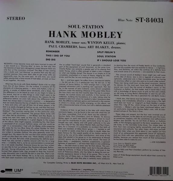 Hank Mobley With Art Blakey, Wynton Kelly, Paul Chambers ‎– Soul Station (1960) - New LP Record 2021 Blue Note 180 gram Vinyl - Jazz / Hard Bop