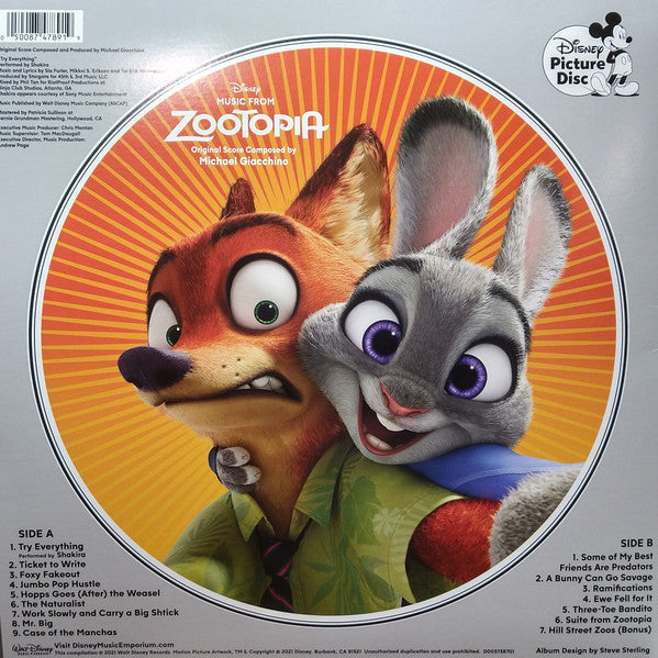 Michael Giacchino ‎– Music From Zootopia (Original Score) - New LP Record 2021 Walt Disney USA Picture Disc Vinyl - Soundtrack