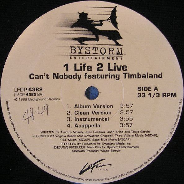 1 Life 2 Live - Can't Nobody / You Don't Know VG+ 12" Promo Single 1999 Bystrom - Hip Hop - Shuga Records Chicago