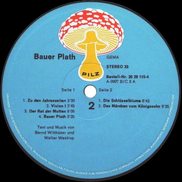 Witthüser & Westrupp – Bauer Plath - Mint- LP Record 1972 Pilz Germany Vinyl - Krautrock / Prog Rock / Folk Rock