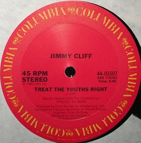 Jimmy Cliff – Treat The Youths Right / Roots Radical - VG+ 12" Single Record 1982 Columbia USA Vinyl - Reggae