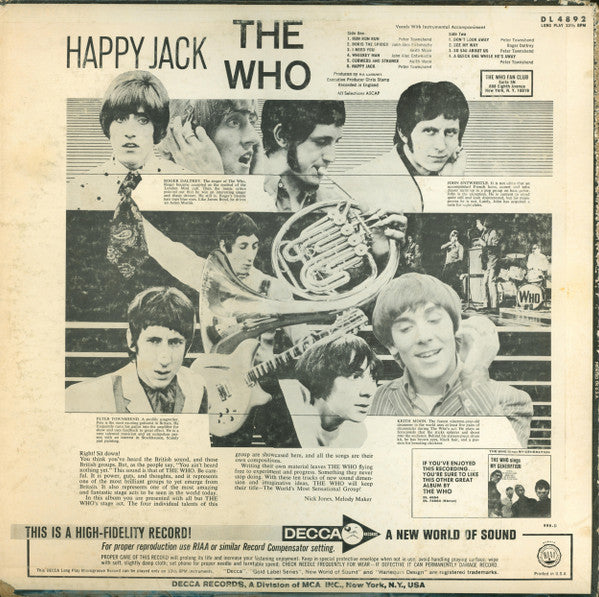 The Who – Happy Jack - VG+ LP Record 1967 Decca USA Mono Original Vinyl - Rock / Mod / Garage Rock / Pop Rock - Shuga Records