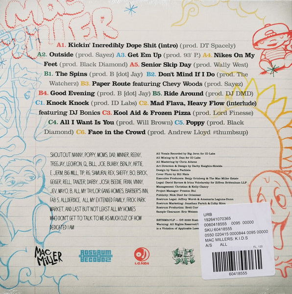 Mac Miller - K.I.D.S. (Kickin Incredibly Dope Shit)(2010) - New 2 LP Record 2021 Rostrum Urban Outfitters Red, Blue & Green Vinyl - Hip Hop - Shuga Records