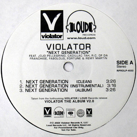 Violator ‎– Next Generation / Livin The Life - VG+ 12" Single USA 2001 Violator Promo Vinyl - Hip Hop