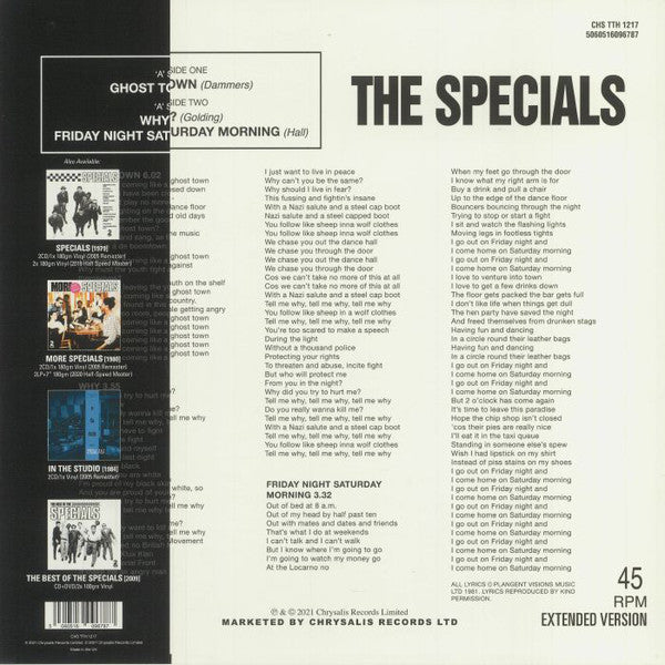 The Specials ‎– Ghost Town / Why? / Friday Night, Saturday Morning - New EP Record Store Day 2021 Two-Tone/Chrysalis UK Import 180 gram Vinyl - Reggae / Ska / Rocksteady - Shuga Records