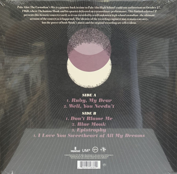 Thelonious Monk ‎– Palo Alto: The Custodian's Mix - New LP Record Store Day 2021 Impulse! RSD Vinyl - Jazz / Hard Bop - Shuga Records