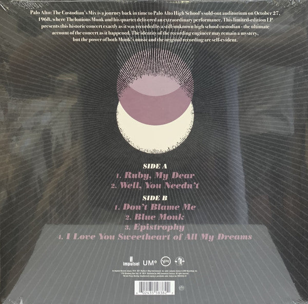 Thelonious Monk ‎– Palo Alto: The Custodian's Mix - New LP Record Store Day 2021 Impulse! RSD Vinyl - Jazz / Hard Bop