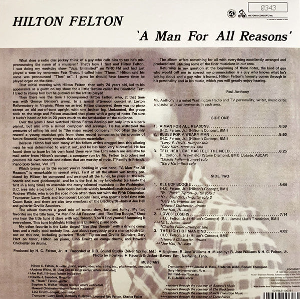 Hilton Felton ‎– A Man For All Reasons (1980) - New LP Record Store Day 2021 Hilton's Concept UK Import RSD Vinyl - Funk / Soul / Soul-Jazz - Shuga Records