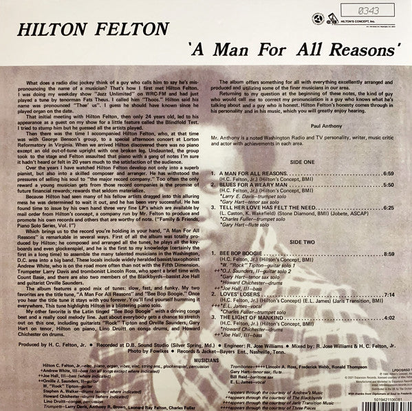 Hilton Felton ‎– A Man For All Reasons (1980) - New LP Record Store Day 2021 Hilton's Concept UK Import RSD Vinyl - Funk / Soul / Soul-Jazz