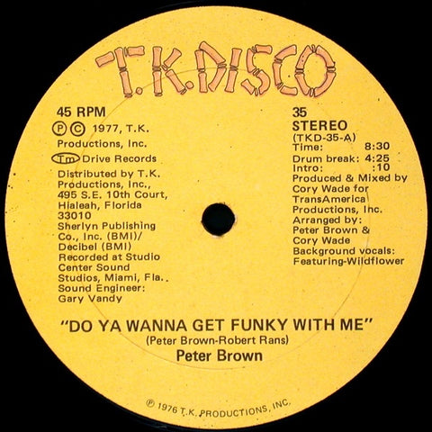 Peter Brown – Do Ya Wanna Get Funky With Me / Burning Love Breakdown - VG+ 12" Single Record 1977 T.K. Disco USA Vinyl - Disco / Funk