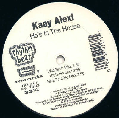 Kaay Alexi – Ho's In The House - VG+ 12" Single Record 1993 Rhythm Beat USA Vinyl - Chicago House / Techno