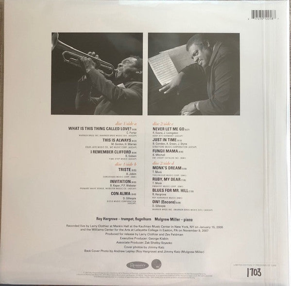 Roy Hargrove, Mulgrew Miller – In Harmony - New 2 LP Record Store Day 2021 Resonance USA 180 gram Vinyl RSD Vinyl - Jazz / Hard Bop - Shuga Records