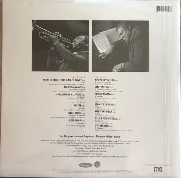 Roy Hargrove, Mulgrew Miller – In Harmony - New 2 LP Record Store Day 2021 Resonance USA 180 gram Vinyl RSD Vinyl - Jazz / Hard Bop