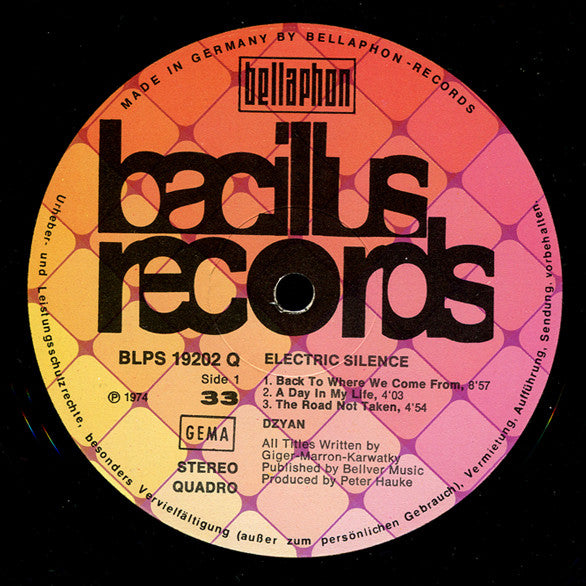 Dzyan – Electric Silence - Mint- LP Record 1974 Bacillus Germany Quadraphonic Vinyl - Krautrock / Experimental / Jazz