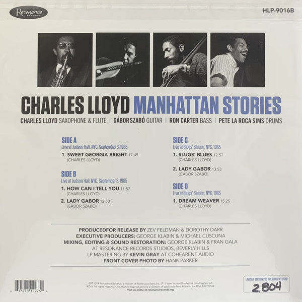 Charles Lloyd ‎– Manhattan Stories (1965) - New 2 LP Record Store Day 2021 Resonance RSD 180 gram Vinyl & Numbered - Jazz - Shuga Records