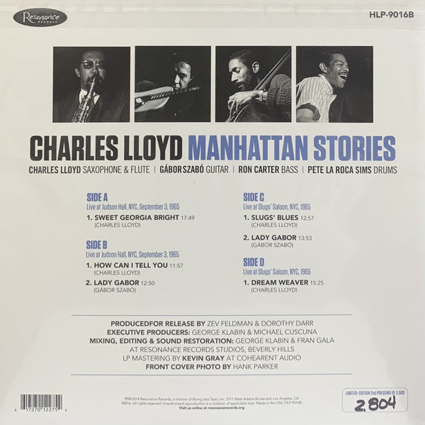 Charles Lloyd ‎– Manhattan Stories (1965) - New 2 LP Record Store Day 2021 Resonance RSD 180 gram Vinyl & Numbered - Jazz