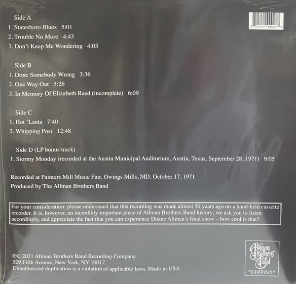 Allman Brothers Band ‎– The Final Note (Painters Mill Music Fair Owings Mills, MD 10-17-71) - New 2 LP Record Store Day 2021 RSD Vinyl - Rock - Shuga Records