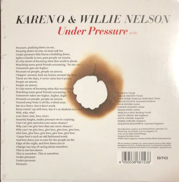 Karen O & Willie Nelson ‎– Under Pressure - New 7" Single Record Store Day 2021 BMG RSD White/Blue Vinyl - Pop Rock - Shuga Records