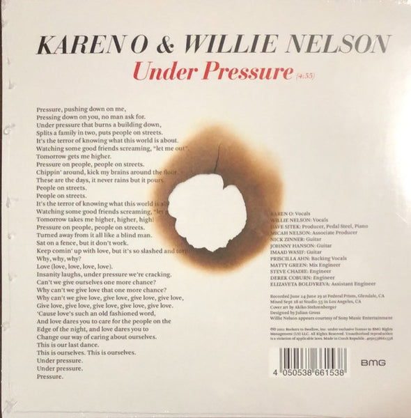 Karen O & Willie Nelson ‎– Under Pressure - New 7" Single Record Store Day 2021 BMG RSD White/Blue Vinyl - Pop Rock