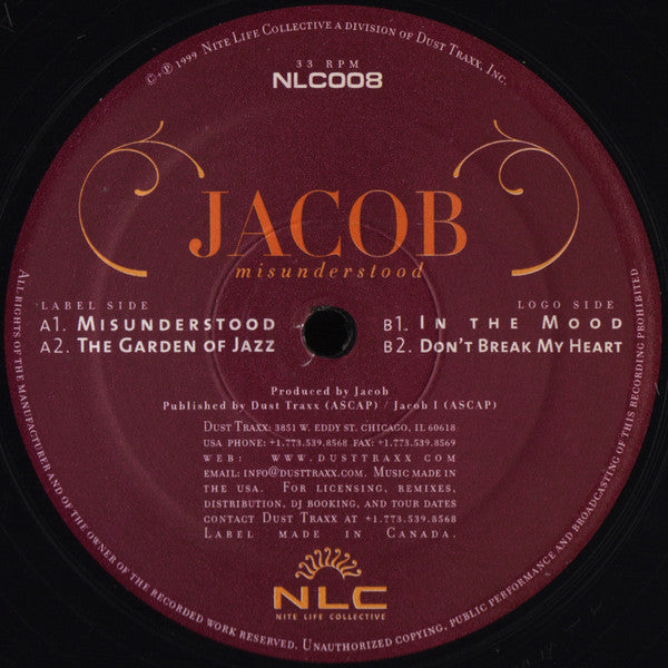 Jacob  ‎– Misunderstood - New 12" Single 1998 Nite Life Collective USA Vinyl - Chicago Deep House - Shuga Records