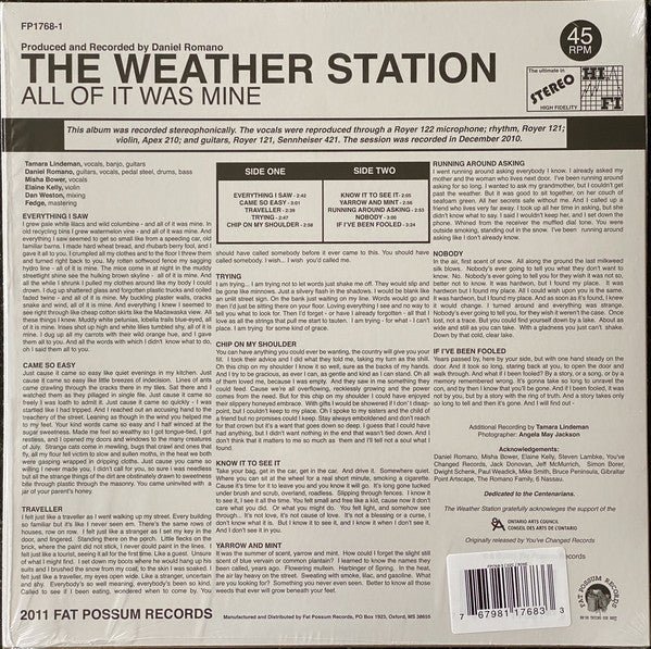 The Weather Station – All Of It Was Mine (2011) - New LP Record 2021 Fat Possum USA Bone Vinyl - Rock / Folk Rock - Shuga Records