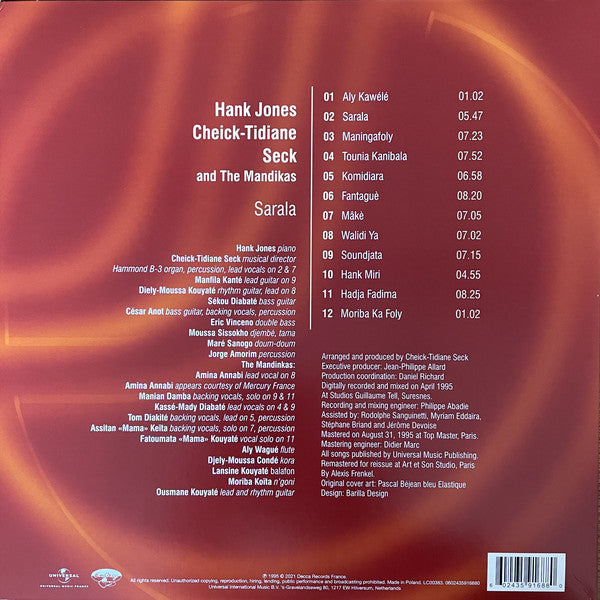 Hank Jones Meets Cheick-Tidiane Seck And The Mandinkas – Sarala (1995) - New 2 LP Record 2021 EmArcy Decca Europe Import Vinyl - Jazz / African