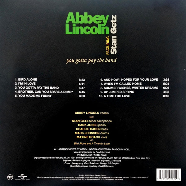 Abbey Lincoln Featuring Stan Getz – You Gotta Pay The Band - New 2 LP Record 2021 Decca Verve Europe Vinyl - Cool Jazz - Shuga Records