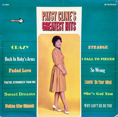 Patsy Cline ‎– Patsy Cline's Greatest Hits - VG+ LP Record 1967Decca Original USA Stereo Vinyl Press - Country
