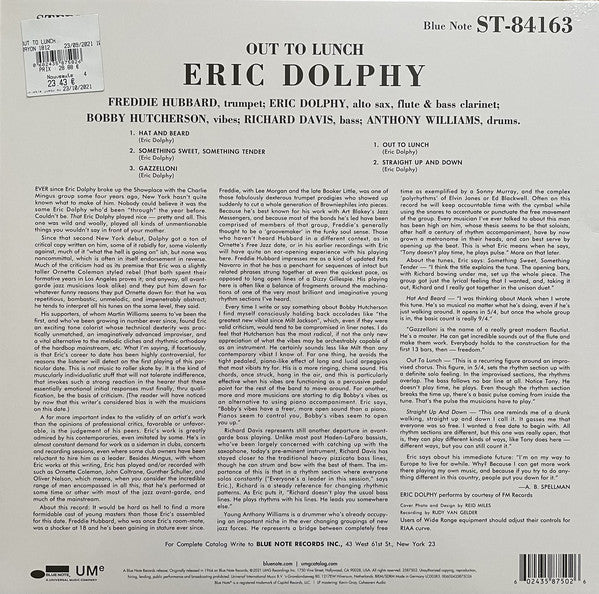 Eric Dolphy – Out To Lunch! (1964) - Mint- LP Record 2021 Germany Import Blue Note 180 gram Vinyl - Free Jazz / Avant-garde Jazz - Shuga Records