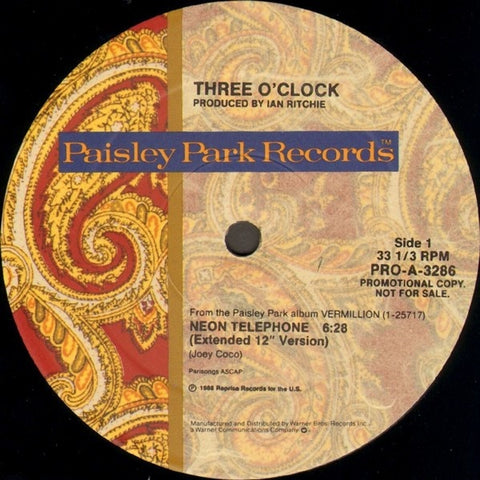 Three O'Clock* – Neon Telephone - VG+ 12" Record Paisley Park USA 1986 Promo Vinyl - Pop Rock