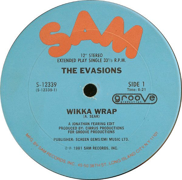 The Evasions ‎– Wikka Wrap - VG 12" Single Record USA 1981 - Funk / Disco