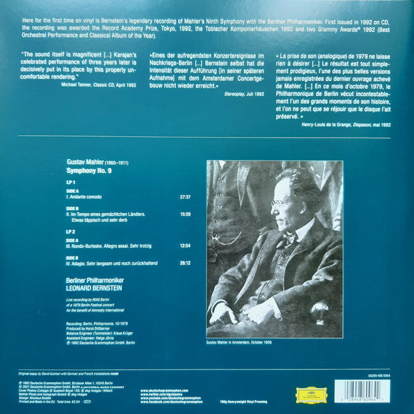 Leonard Bernstein & Berliner Philharmoniker – Mahler - Symphonie No. 9 (1979) - New 2 LP Record 2021 Deutsche Grammophon German 180 gram Vinyl - Classical