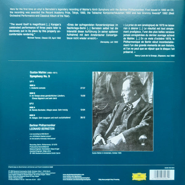 Leonard Bernstein & Berliner Philharmoniker – Mahler - Symphonie No. 9 (1979) - New 2 LP Record 2021 Deutsche Grammophon German 180 gram Vinyl - Classical - Shuga Records