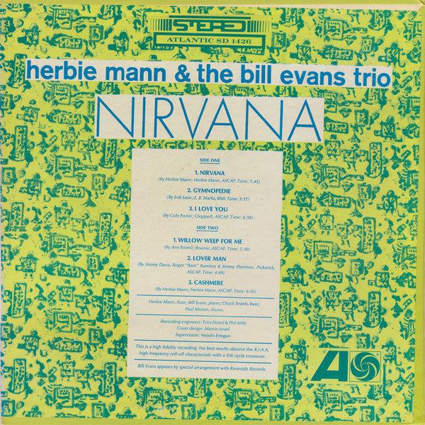 Herbie Mann & The Bill Evans Trio – Nirvana - VG+ LP Record 1964 Atlantic Stereo Original Vinyl - Jazz - Shuga Records
