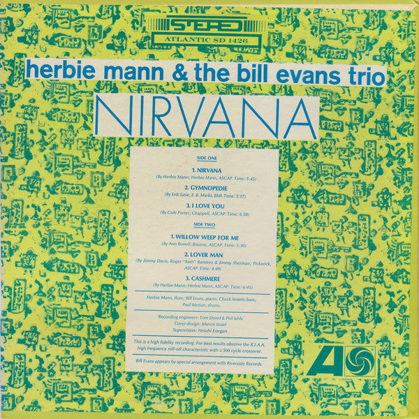 Herbie Mann & The Bill Evans Trio – Nirvana - VG+ LP Record 1964 Atlantic Stereo Original Vinyl - Jazz