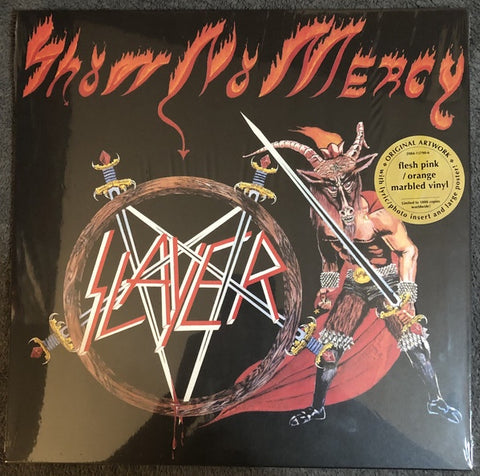 Slayer – Show No Mercy (1983) - New Limited Edition LP Record 2021 Metal Blade Flesh Pink / Orange Marble Vinyl, Lyric / Photo Book and Poster - Thrash Metal