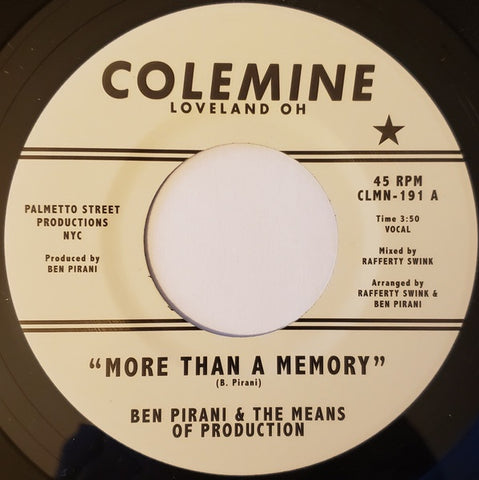 Ben Pirani & The Means of Production – More Than A Memory - New 7" Single Record 2021 Colemine Vinyl - Funk / Soul