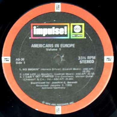 Various ‎- Americans In Europe, Vol.1 (1963) - VG+ LP Record 1968 Impulse! USA Vinyl - Jazz / Bop / Cool Jazz - Shuga Records