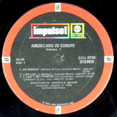 Various ‎– Americans In Europe, Vol.1 (1963) - VG+ LP Record 1968 Impulse! USA Vinyl - Jazz / Bop / Cool Jazz
